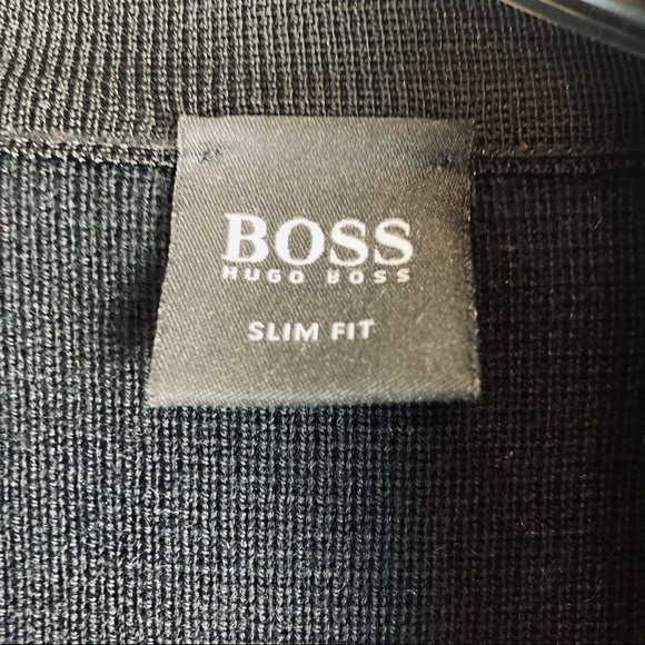 HUGO BOSS Slim Fit Wool Blend Cardigan Navy Blue Made in Turkey Size L - Picture 7 of 9